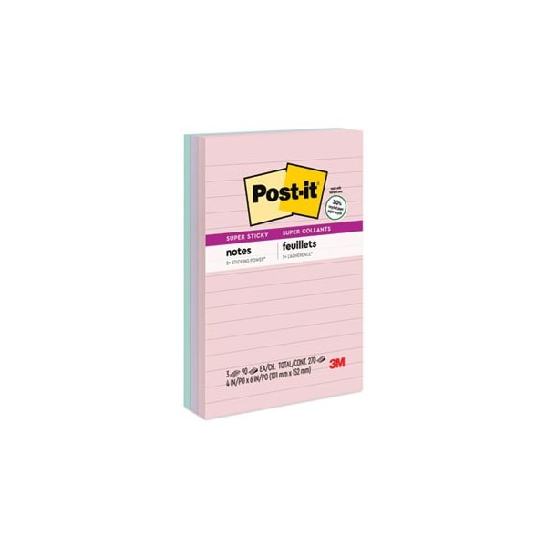 Post-it, Recycled Notes In Bali Colors, Lined, 4 X 6, 3PK